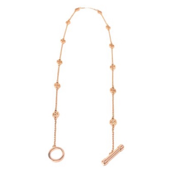 TORY BURCH • Rose Gold Toggle Logo Necklace - Picture 3 of 5